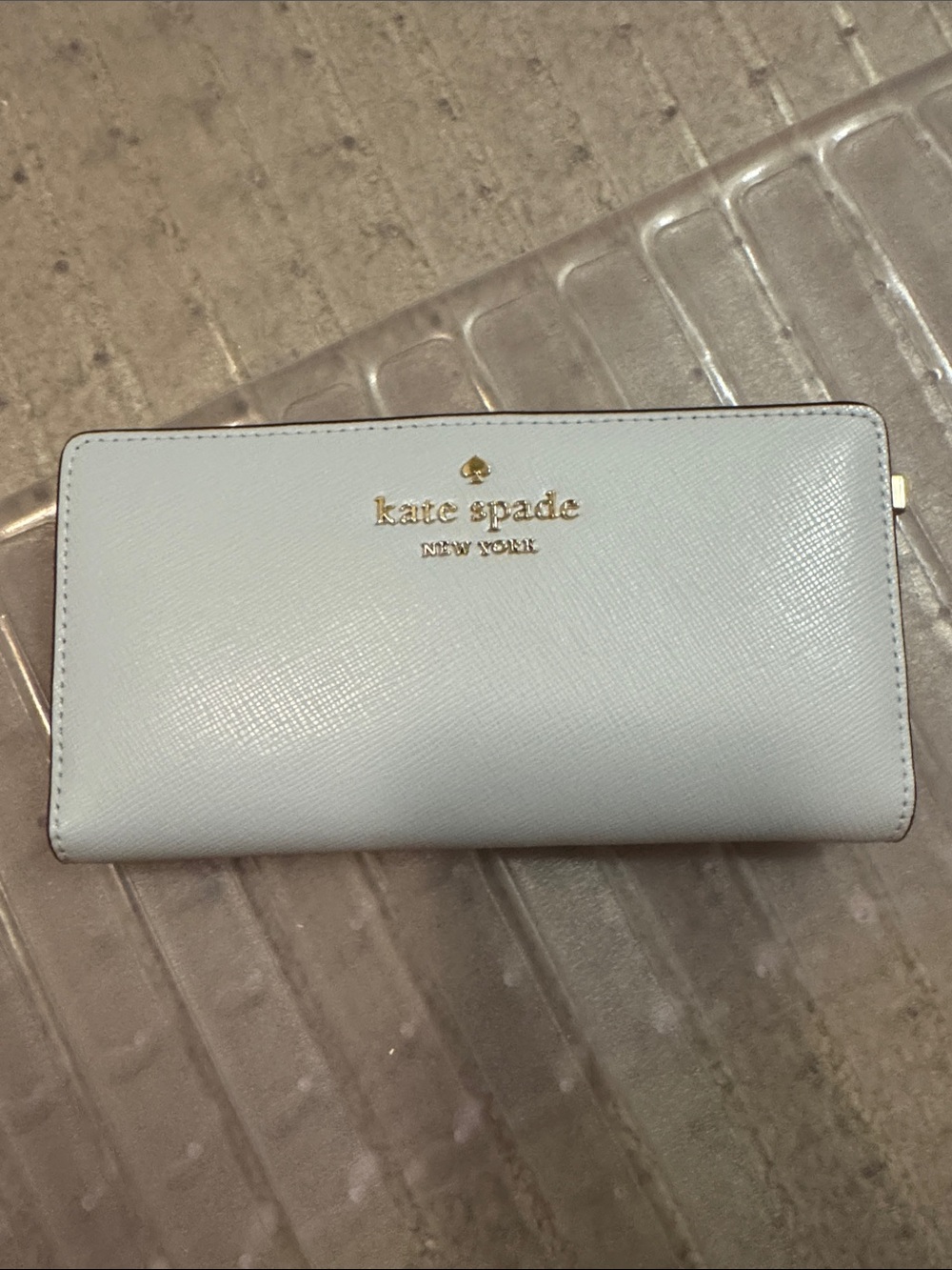 kate spade sky blue Saffiano Zip Around Wallet with Gold Logo brand new